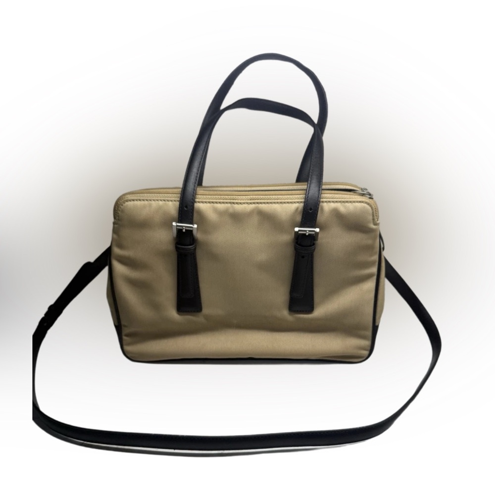 Vintage Coach Mercer Tan Twill Black Leather Two Way